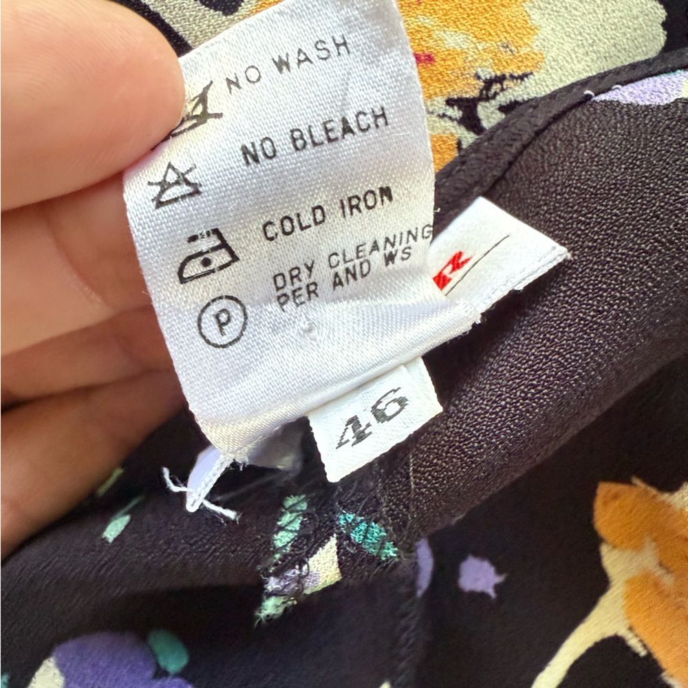 Vintage Rodier Floral Wrap Long Sleeve Black Multicolor Print Top 46 FR US L - Picture 11 of 13